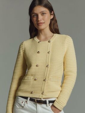 NWT Anthropologie NVLT Butter Yellow Double-Breasted Knit Cardigan